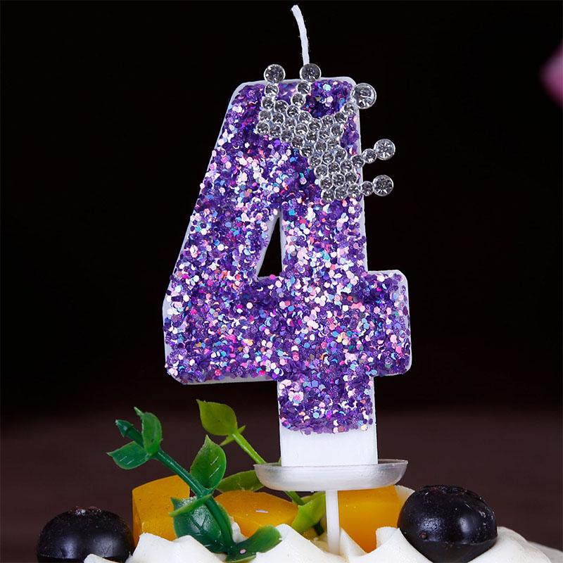 ’‘ Purple Crown Birthday Candles Number 0 1 2 3 4 5 6 7 8 9 Princess Cake Decoration Candles Anniversary Party Cake Topper