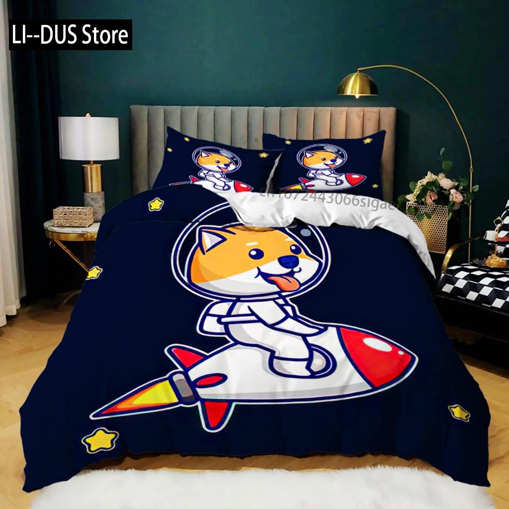 Cartoon Animal Duvet Cover Microfiber Pig Astronaut Red Balloon Pattern Bedding Set Space Universe Animal Theme King Quilt Cover