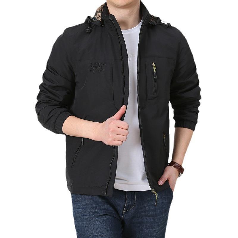 Frühlings- und Herbst Herren Mittel- und Jung Outdoor Freizeitjacke Mehrfach-Taschen Kapuzenjacke Armeegrün Jacke Große Größe Jacke