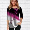 Womens Blouse 3D Oblique Butterfly Printing Flower Half Sleeve Tops Summer Casual Tops Printed Round Neck Half Sleeve T Shirt
