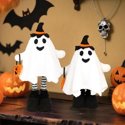 Halloween Standing Ghost Plush Doll Ornament 17.3inch Telescoping Halloween Spooky Ghost Plush Figurine Sculpture Decor