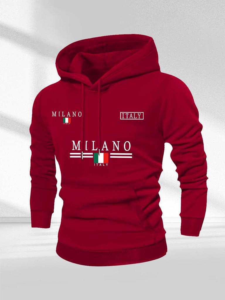 Italy MILANO Milan Multi-Position Flag Letter Hooded Sweater Men's Casual Shoulder Hoodie