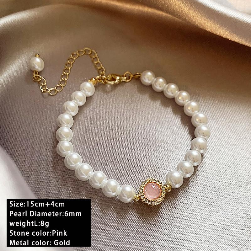 

French Elegant Pearl Beaded Bracelet 2026 Luxury Design Pink Opal Pendant Bracelets For Women s Girl‘s Sweet Accessories Jewelry