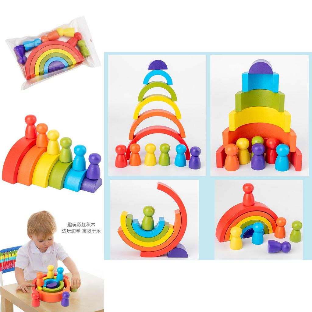 Rainbow Arch Bridge Building Blocks Wooden Toy For Kids Developmental Playtime