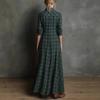 Autumn Turn-down Collar Button Up Plaid Clothes Dresses Vintage Robe Women Elegant Swing Dress Retro Pull On Dress