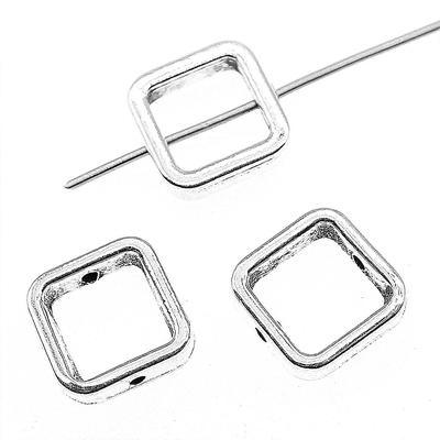 20 Stück Abstandshalter für Schmuck, rechteckig, hohl, kleine Löcher, 11 x 11 x 3 mm, Lochgröße 1 mm, B13795