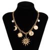 Vintage Metal Sun And Moon Pendant Necklace, High-End Niche Conch Scallop Shell Collarbone Chain