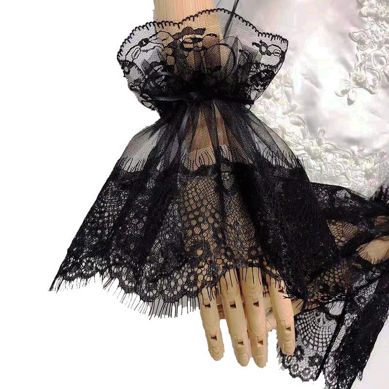 Lace Trumpet Sleeves Lolita Costume Gloves for Halloween Anime - Black Mesh