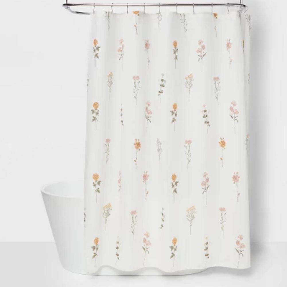 

Botanical Floral Shower Curtain Cotton Fabric, Machine Washable, Buttonhole Top W90XH180cm