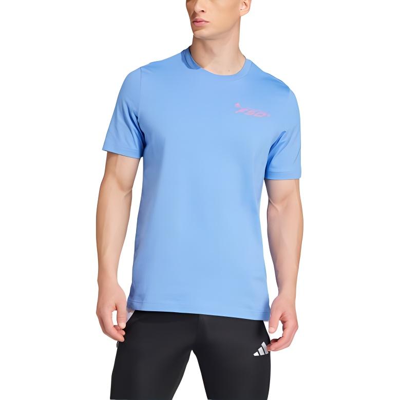 adidas Printed Pattern Pullover Crew Neck Short Sleeve T-Shirt Men Tops Light-Blue JN4951