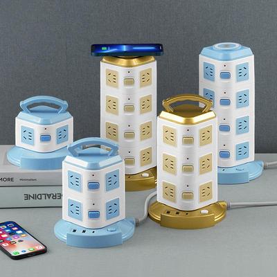 USB Wireless Charging Power Strip Tower with Vertical Sockets
