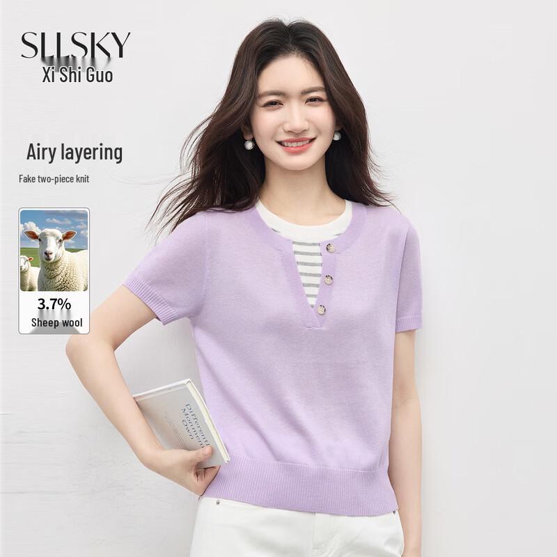 Women s Faux Two-Piece Striped Knit Top M