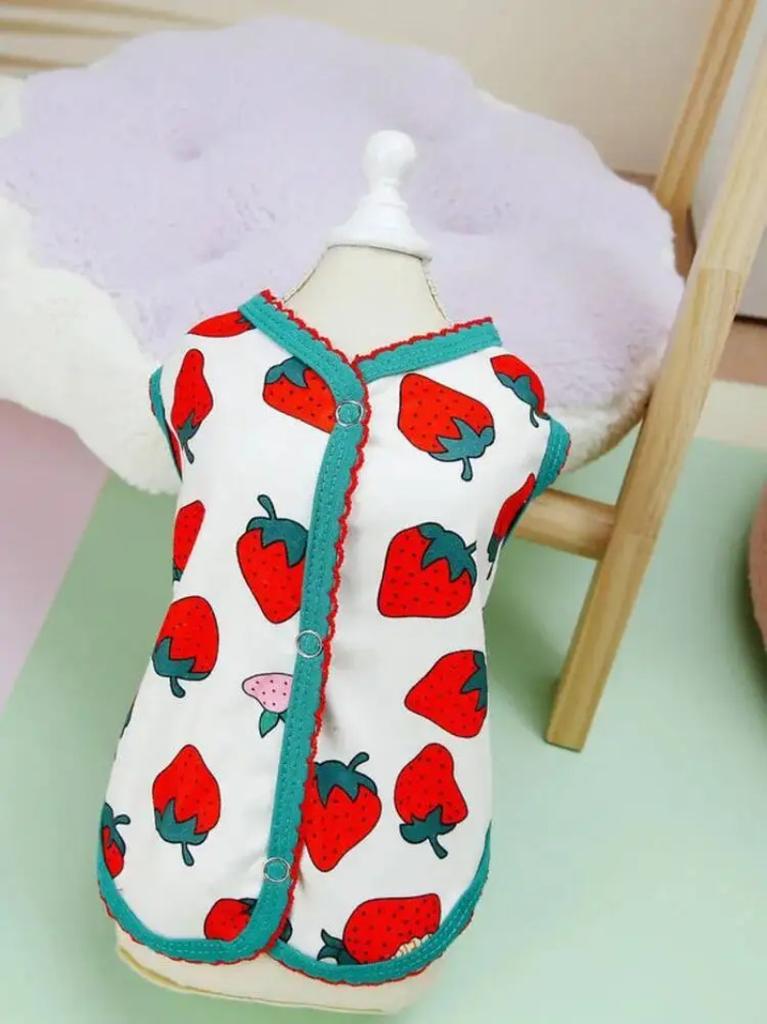 Pet Dog Cat Lemon Strawberry Print Vest Small Dogs Cats Summer Outfit Breathable Cute Soft Lightweight Casual