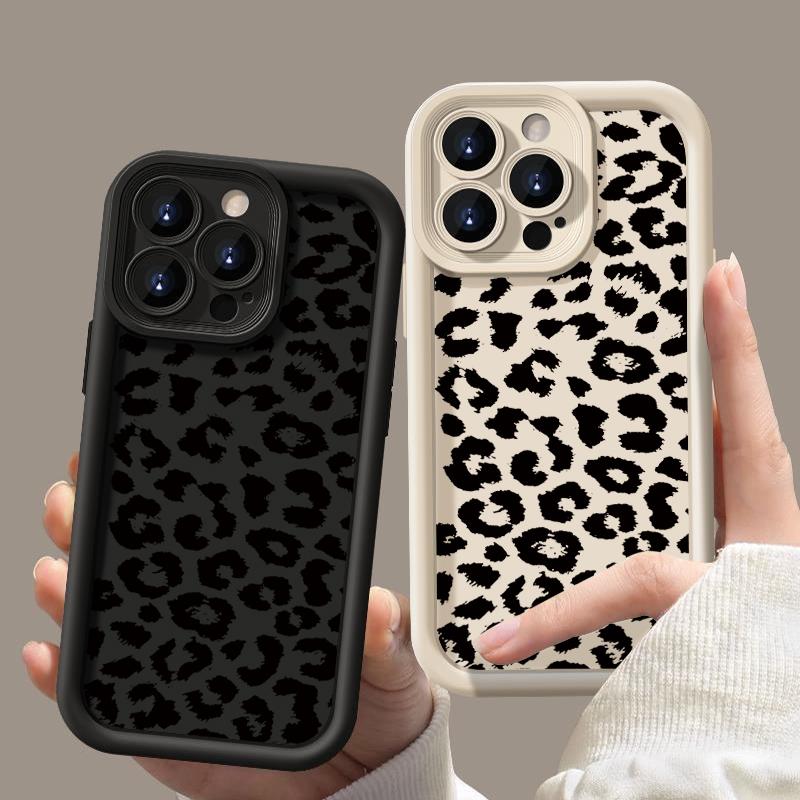 Black Leopard Print Soft Matte Case For iPhone 16 Pro Max 15 14 Pro 13 12 11 XS XR 8 7 Fashion TPU Shockproof Lens Protection Phone Cover