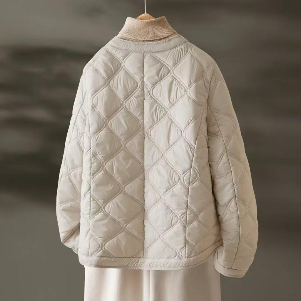 Quilted Line Small Fragrance Cotton Coat for Womens Lightweight and Versatile Intellectual Temperament Thin Cotton Coat