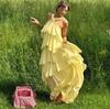 Polyester Floral Embellished Layered Chiffon Dress With Sleeveless Halter Neck For Spring