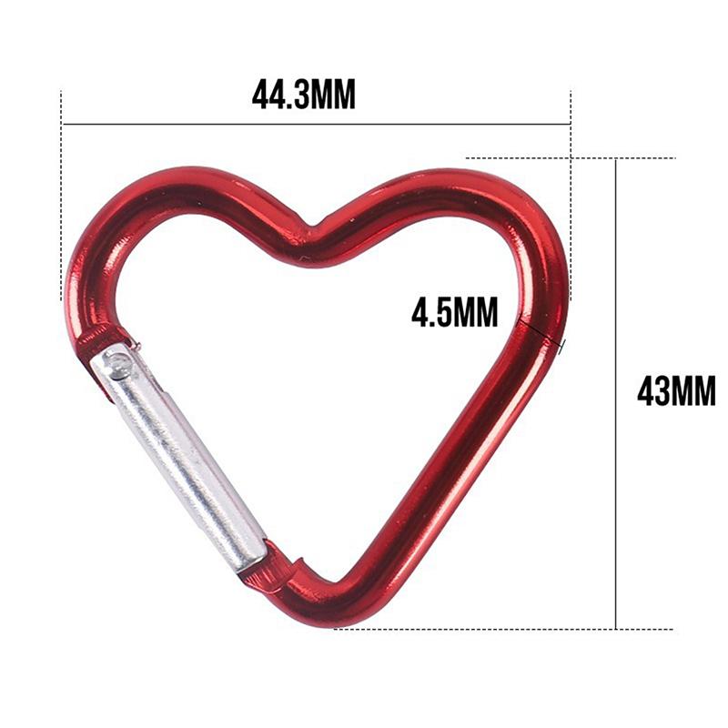 Heart-Shaped Aluminum Carabiner Key Chain Clip Outdoor Keyring Hook Water Bottle Hanging Buckle Travel Kit Accessories