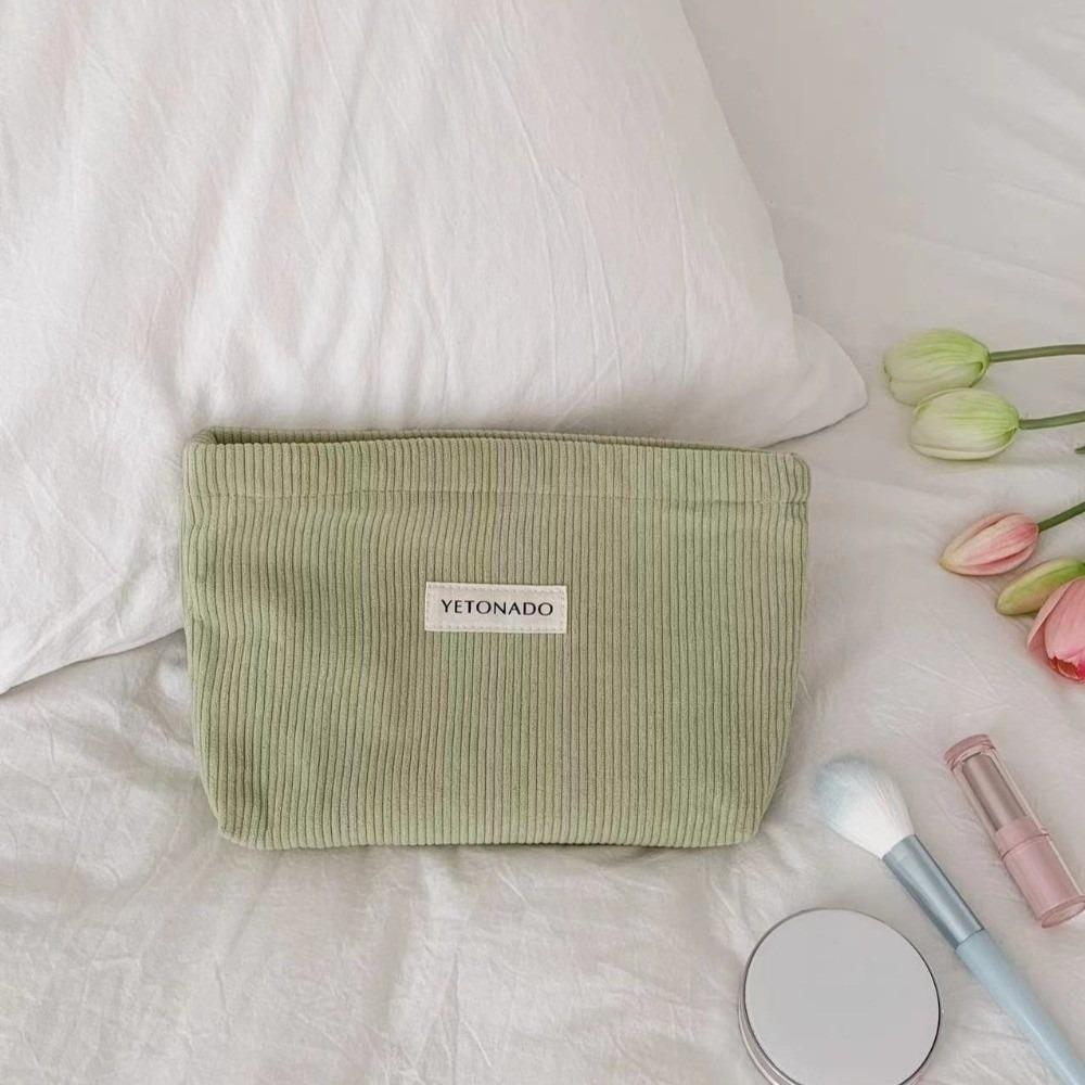 Simple Solid Color Cosmetic Bag Corduroy Multifunctional Storage Bag with Zipper Large Capacity Toiletry Bag Women