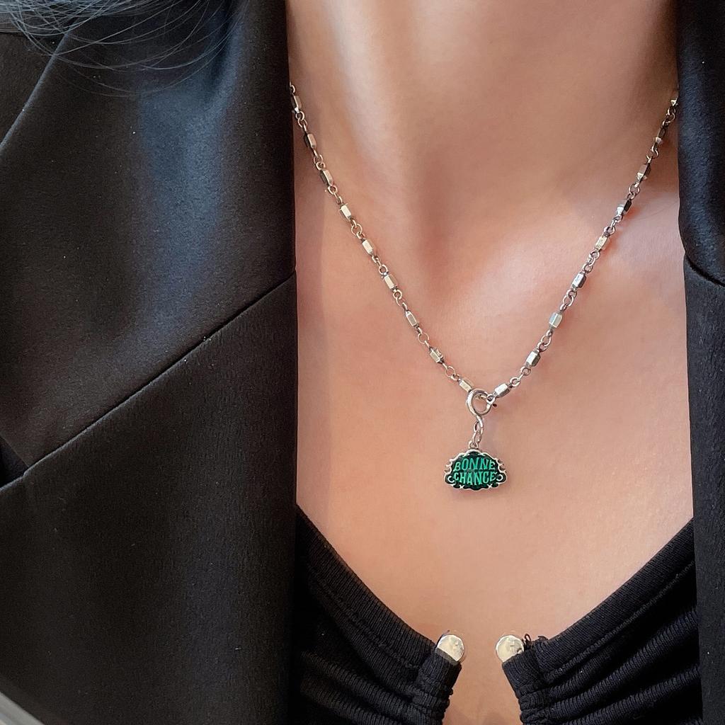 Colorful Double-Sided Enamel Good Luck Brand Single Pendant Ins Cold Wind Niche Light Luxury Design Necklace Premium