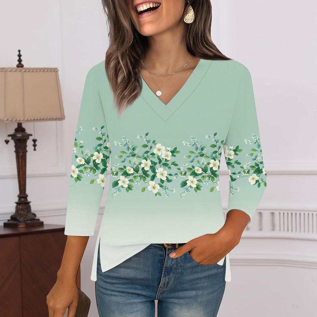 3/4 Sleeve Shirts For Women Print Graphic Tees Blouses Casual Plus Size Basic Tops Pullover