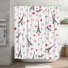 Fashionable shower curtain featuring iconic Eiffel Tower design with red hearts pattern for romantic Paris theme decor in bathro