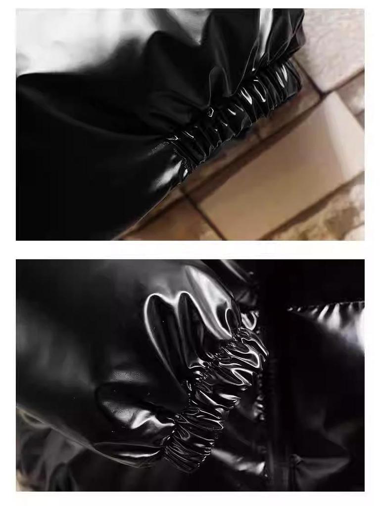 Męska bawełniana kurtka z kapturem z odblaskowymi elementami 2024: Zima, Jednolity kolor, Błyszczący, Luźny krój, Pogrubione wypełnienie