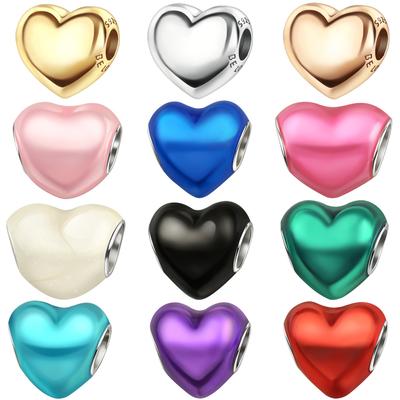 New Charms 925 Silver Colorful Shine Heart Shaped Charm Beads Fit Snake Chain Bracelet Necklace Women DIY Jewelry