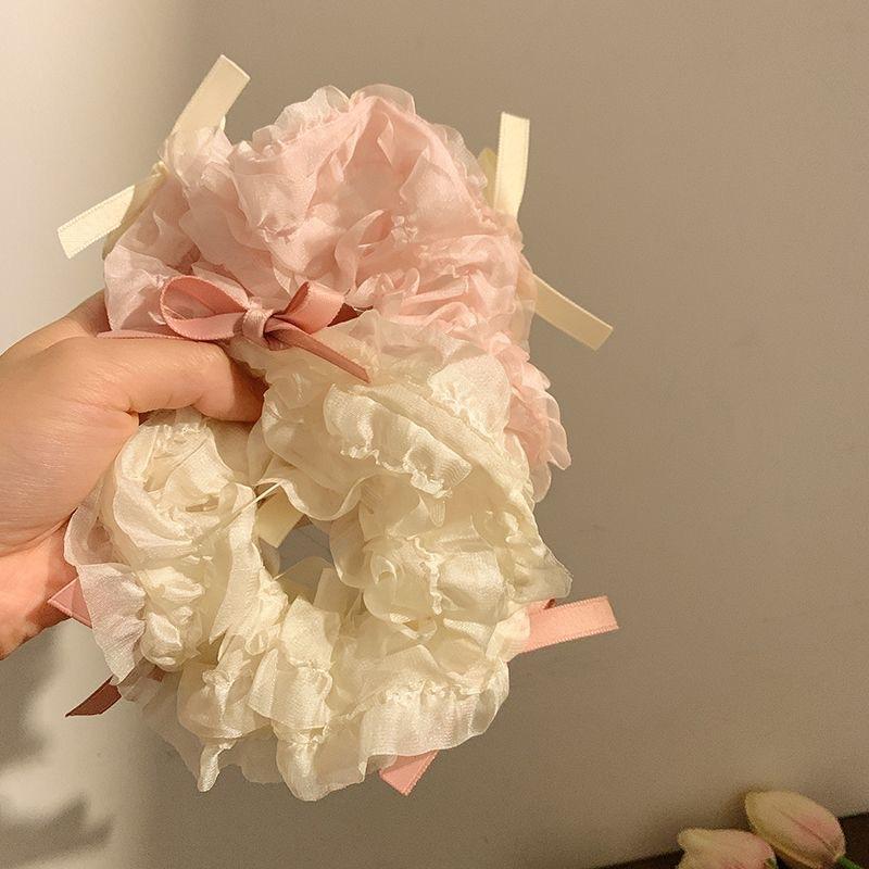 1pcs Cream Pink Bow Tie Scrunchie Fashion Women Mini Bowknot Ponytail Holder Hair Ropes Hair Accessories