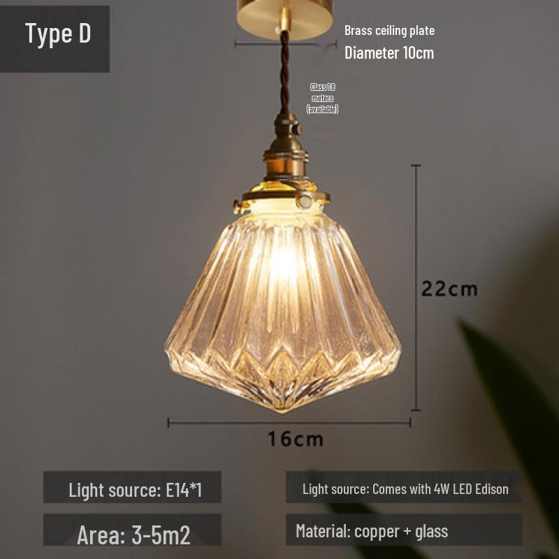 Nordic Minimalist Brass and Glass Pendant Light for Bedroom, Bedside, and Restaurant Ambience