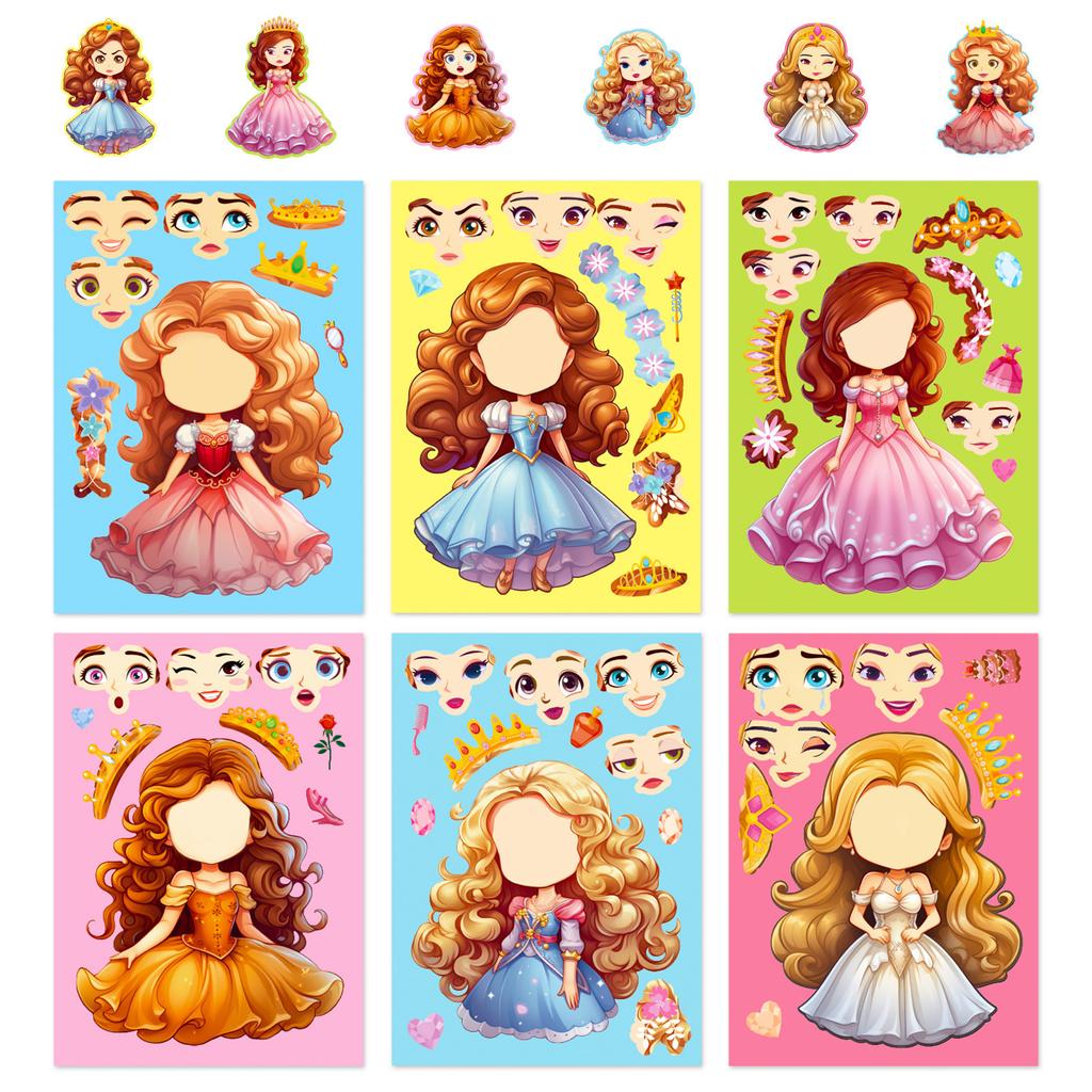 6-48 Pictures/Bao Princess Face Change Puzzle Sticker Cartoon Princess Face Change Make A Face Toy Puzzle Sticker