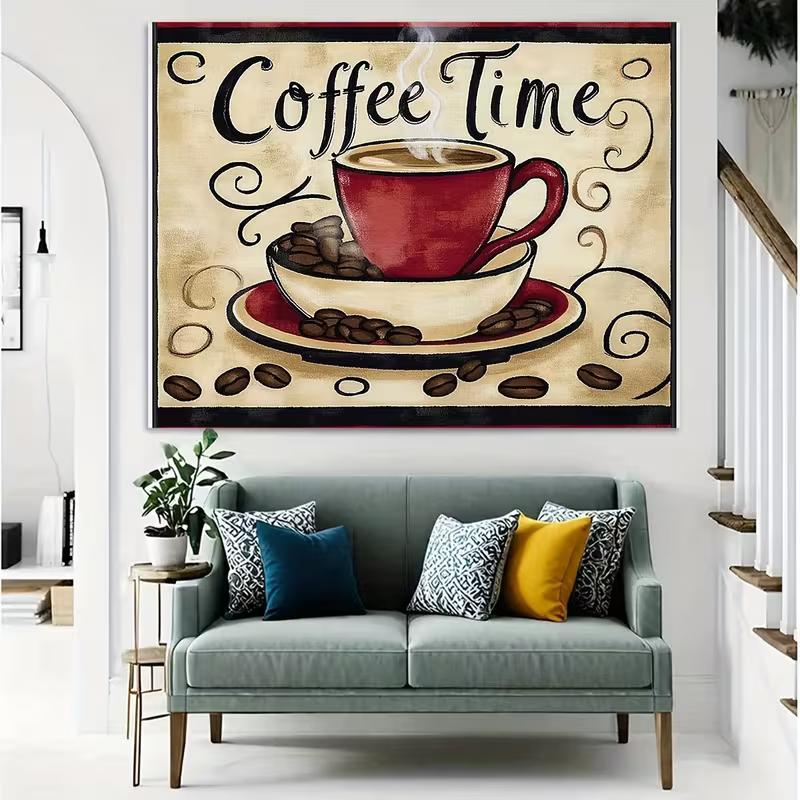 2D Red Coffee Cup Vintage Backdrop for Coffee Shop, Brunch Party and Home Decor