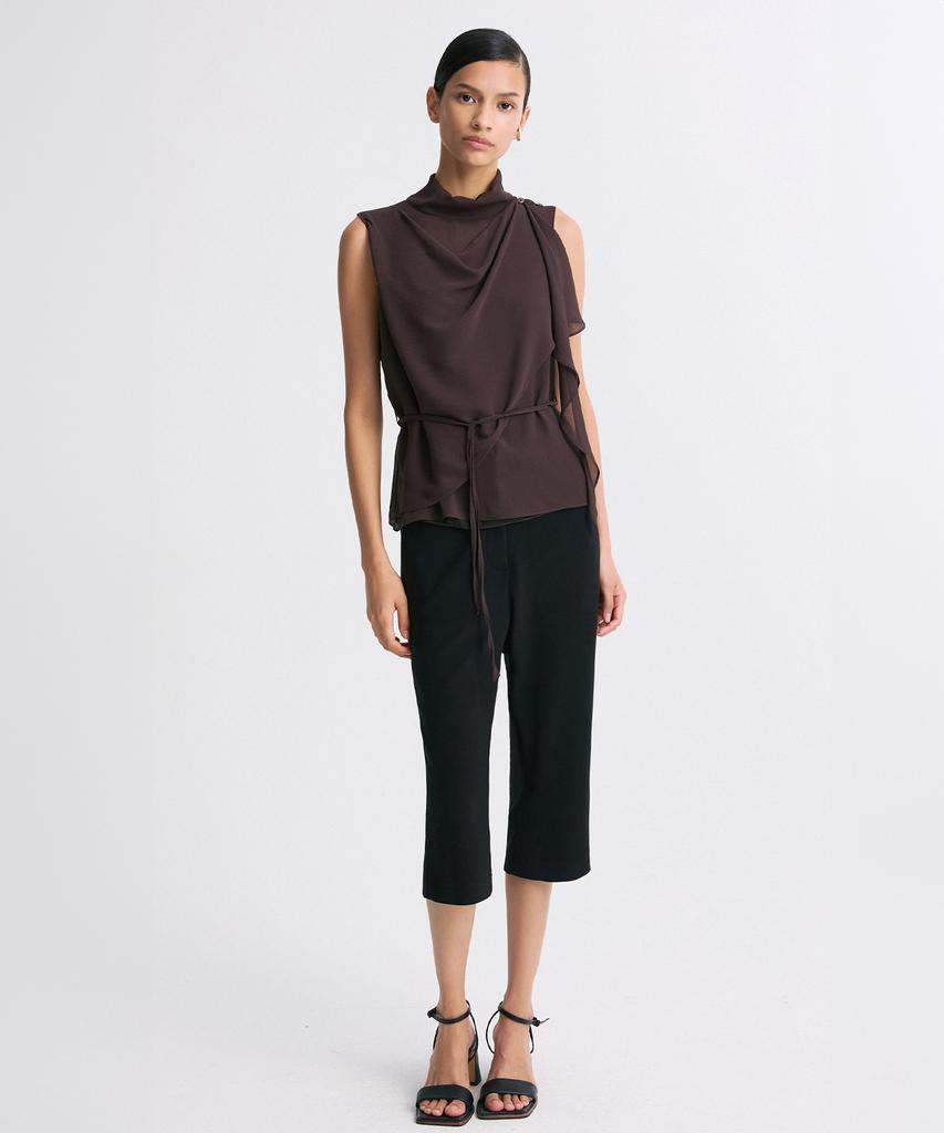 RE RHEE Belted Draped Sleeveless Blouse
