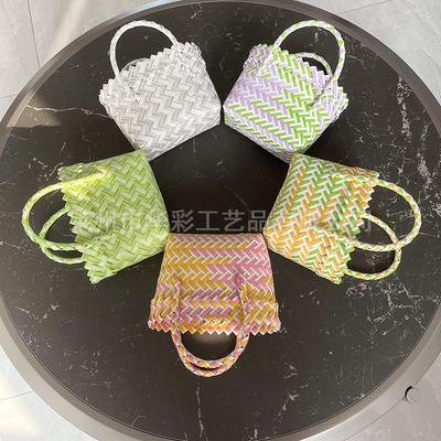 Gewebte Tasche Geschenk Foto Dekoration Handtasche Kunststoff gewebt Farbabstimmung Damen Tasche Handtasche