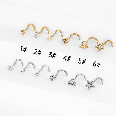 316L Stainless Steel Zircon-Inlaid Flower Star Nose Ring Stud