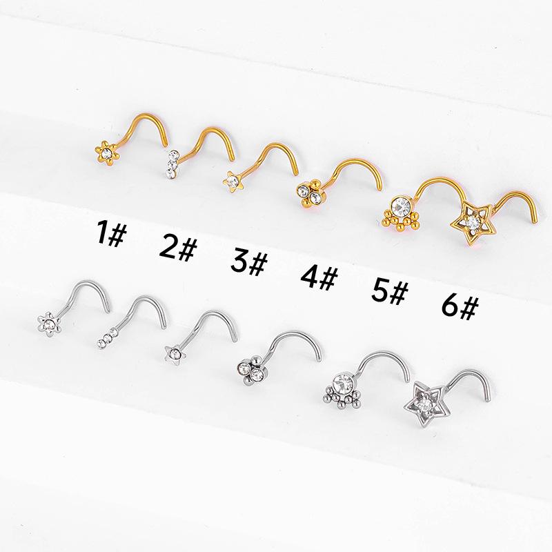 316L Stainless Steel Zircon-Inlaid Flower Star Nose Ring Stud