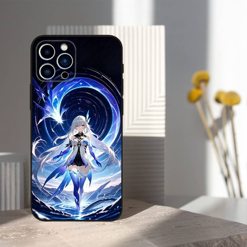 Genshin Impact Skirk Game For iPhone 12,14,13,15,16,11,17,X,Mini,XR,SE,XS,Plus,Pro,Max,8,7,Soft Silicone Black Case
