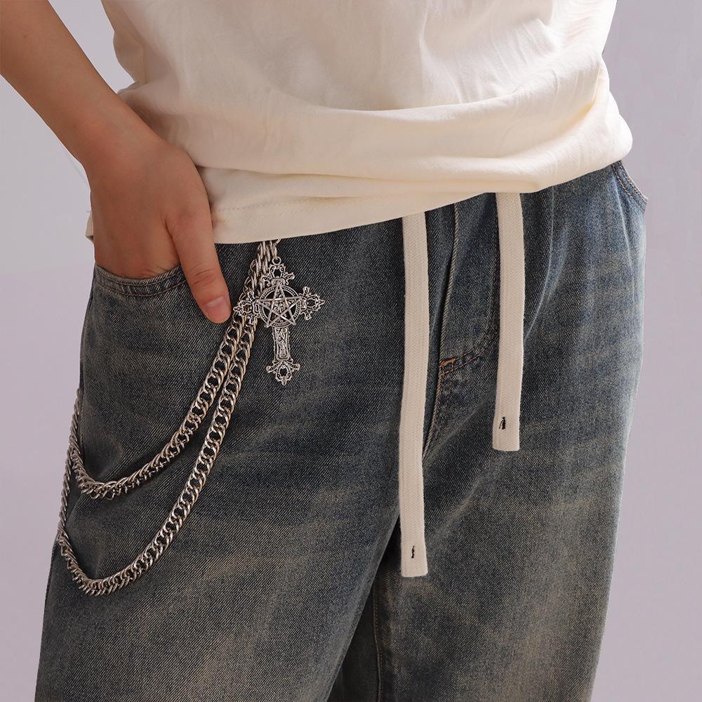 Fashion Punk Metal Pants Chain Hip Hop Waist Chain Cross Pendant Jeans Chain For Men Women Accessories Gifts