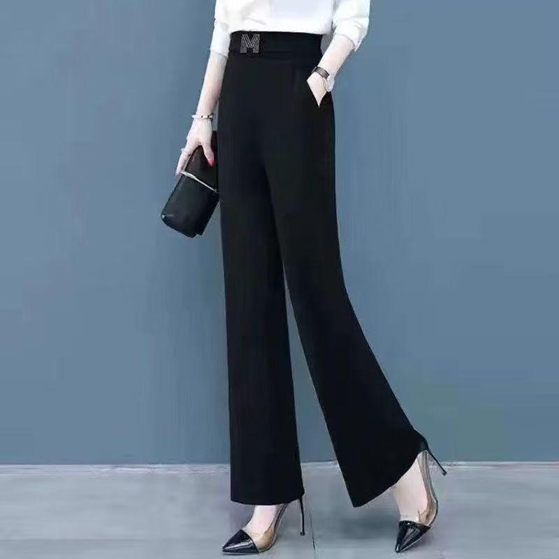 

Women s Black High Waist Straight Leg Pants - Elegant Wide-Leg, Slimming, Casual Fashion for Spring & Summer 4XL чёрный