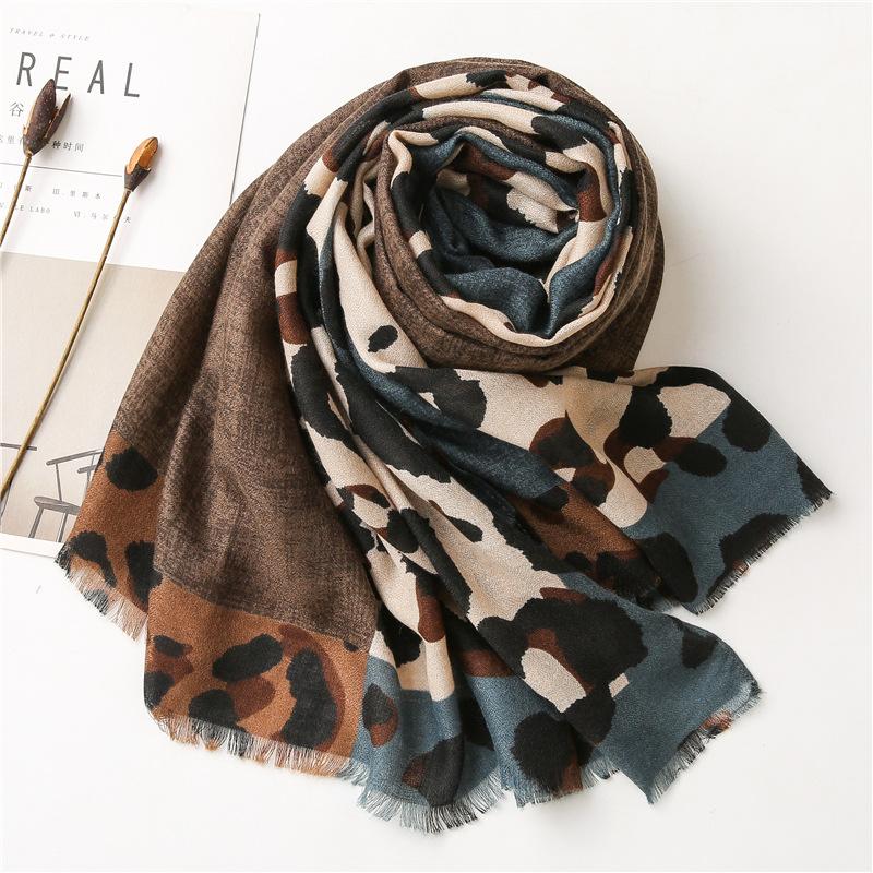 Women Fashion Leopard Patchwork Fringe Viscose Shawl Scarf Lady High Quality Wrap Pashmina Stole Bufandas Muslim Hijab 180*90Cm