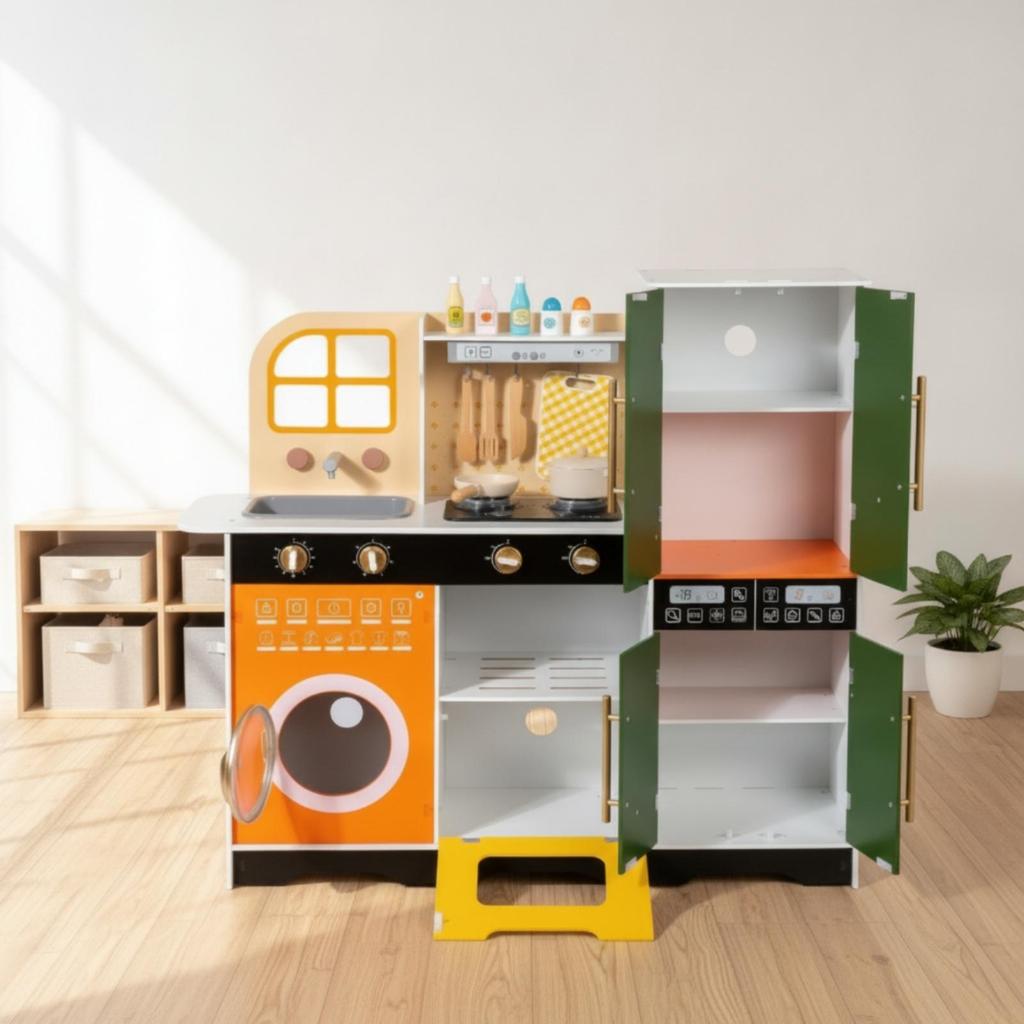 Wooden Play Kitchen with Sound for Playroom, Young Children
