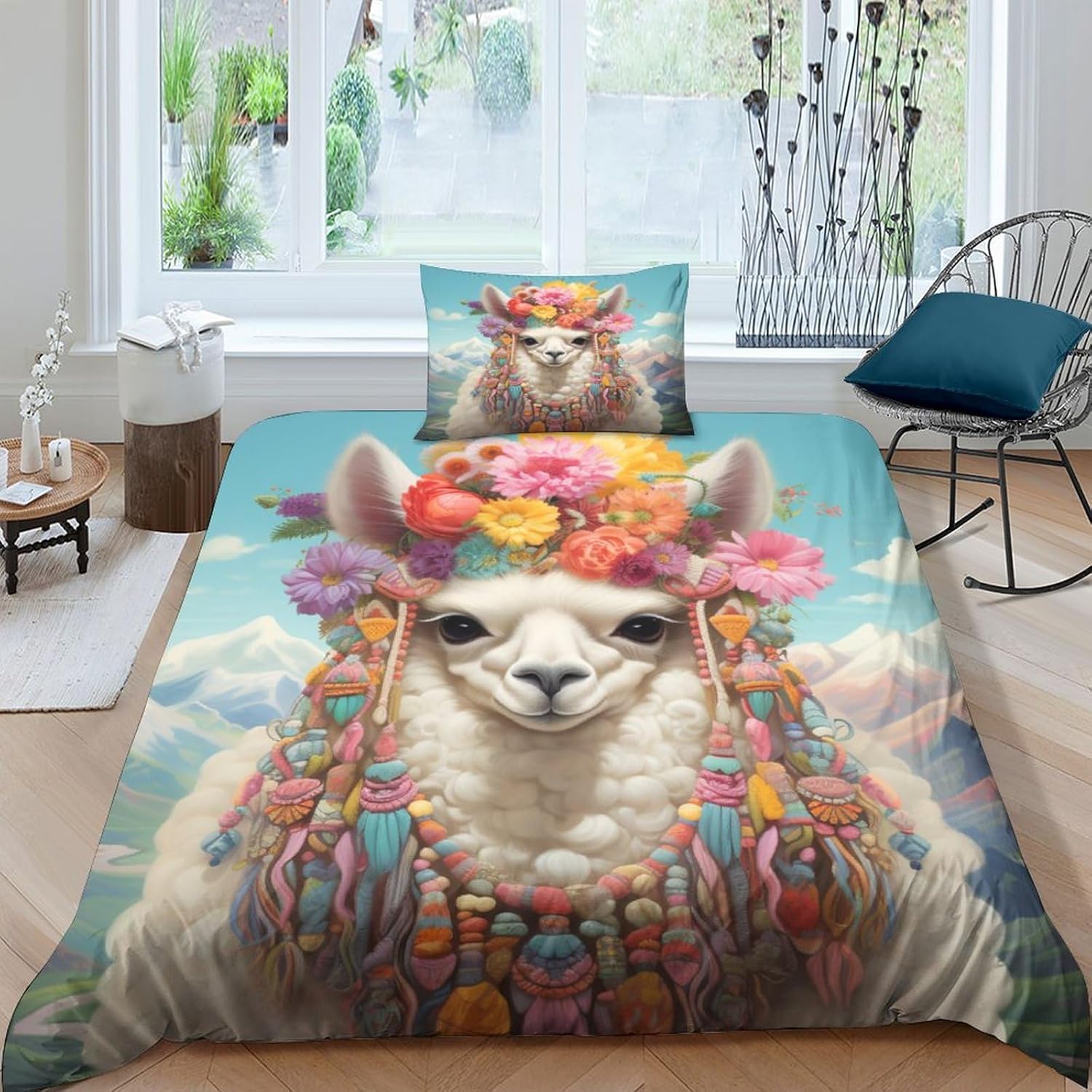 

Alpaca 3D Printed Cloud Animal Soft Duvet Cover Quen Sized Dimensions Coton Warm Comforter Beding Set 3 Pcs featuring Pilowcases for Children Kids 135*200cm Eu-Single