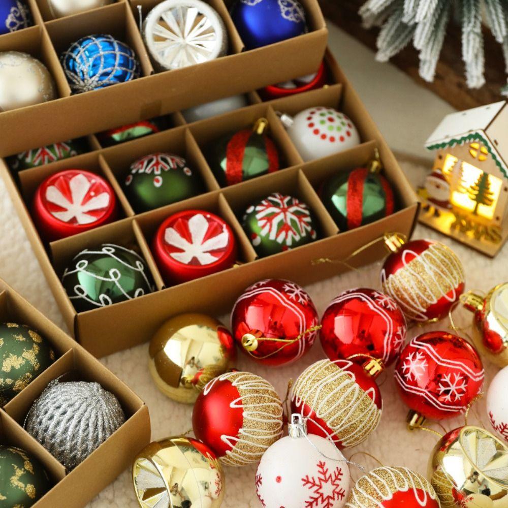 

16 шт. Пластиковые расписные новогодние шары, набор 6 см, подвески на елку, сувениры для вечеринки