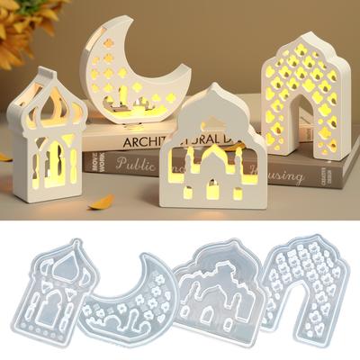 DIY Maankasteel siliconen mal voor het maken van LED-lampenkappen, gipsgietmal voor Ramadan Eid-decoratie