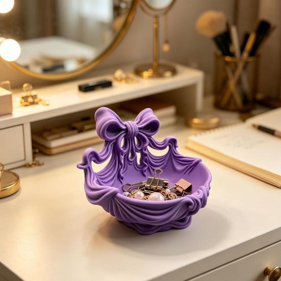 Französisches Schleifen Schmuckschale 3D Gedruckter Organizer mit texturiertem Schleifen-Design Multifunktionale Aufbewahrung für Ohrringe Armbänder Schlüssel Geschenk