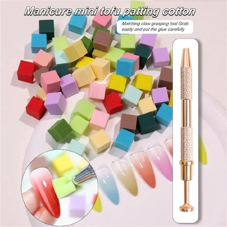 Soft Nail Sponges for Omber,Soft Nail Art Sponges Auras Nails,Omber Nail Brush with Grabbing Pen Manicure Nail Art Tools