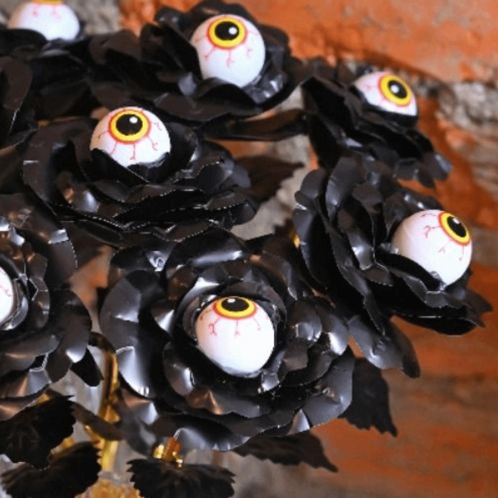 10Pcs Eyeball Design Halloween Eyeball Rose Artificial Fake Flower Bouquet  Halloween Party