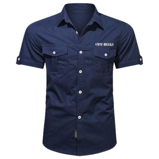 

Рубашка в стиле милитари, однотонная летняя однобортная рубашка с отложным воротником и карманами для работы M темно-синий