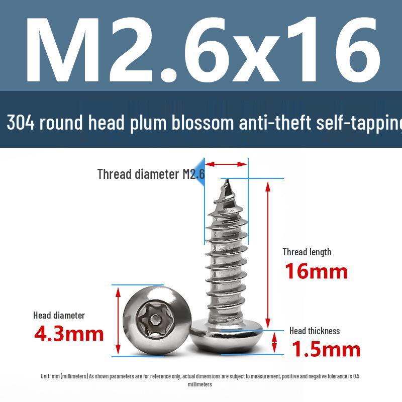 Yigu 304 Anti-Theft Torx Pin Self-Tapping Screws: M2-M5 Round Head, Mushroom Head, Pointed Tail Wood Screws