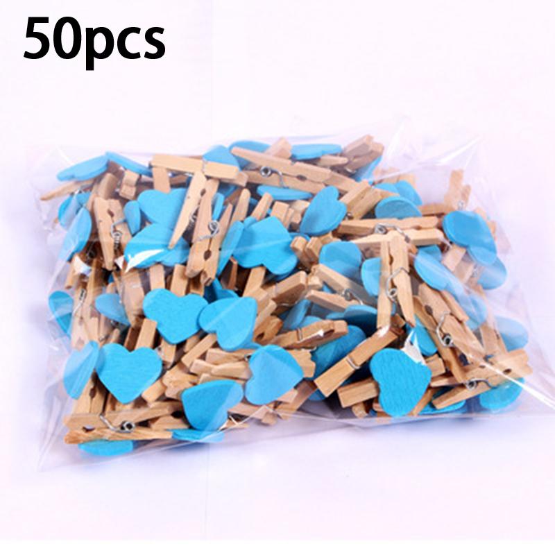 50Pcs Wooden Colored Love Heart Photo Clip Memo Paper Diy Photo Clips Wedding Decoration Postcard Clips Clothespin Home Decor