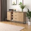 Kitchen Cabinet with Two Doors Three Drawers Wood Grain Metal Legs Wood Color Utility Pantry Dining Room